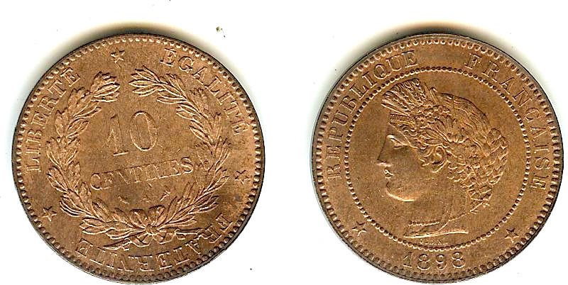 10 centimes Cérès 1898 Paris SPL+